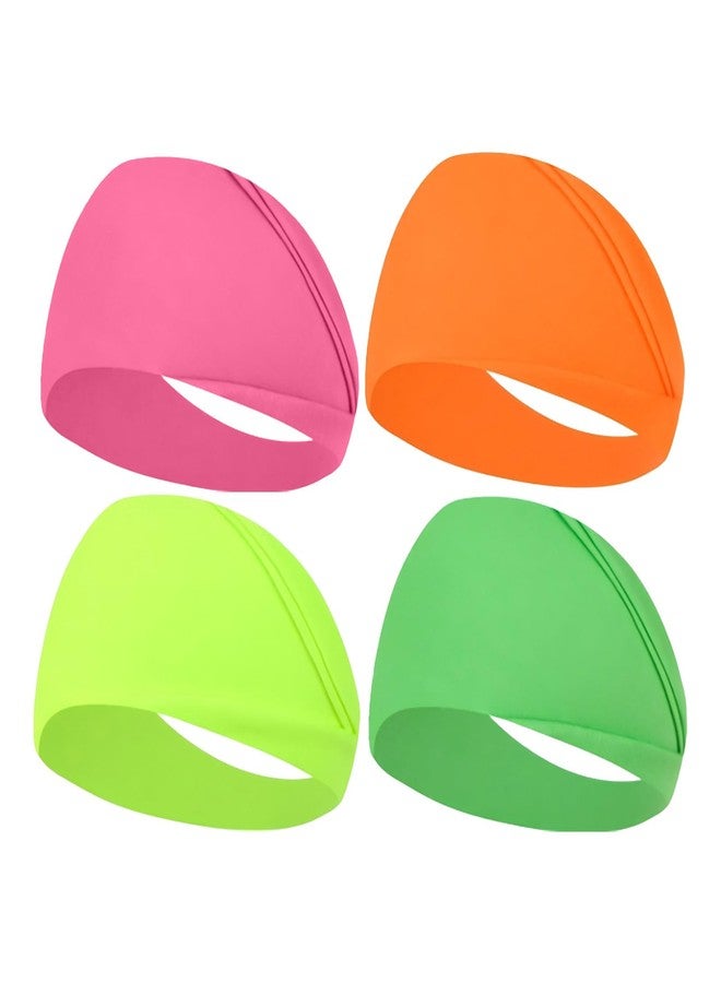 CZMZHFC 4 Pcs 80s 90s Neon Headband for Women,Non-Slip Sports Headbands,Elastic Fluorescent Turban Hair Bands,Neon Accessories,Vintage Fashion Sweatbands for Party Yoga Hiking Cycling Running (Style B) - Image 1